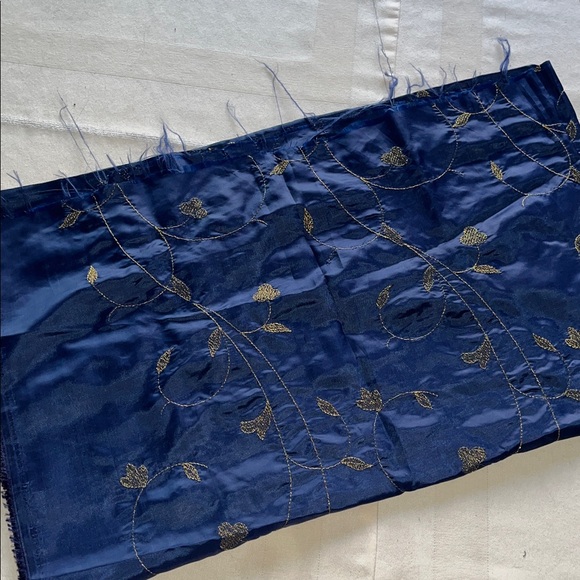 Vintage Blue Fabric with Gold Metallic Thread Embroidery. 1Y 20” X 45”W Aprox - Picture 3 of 3